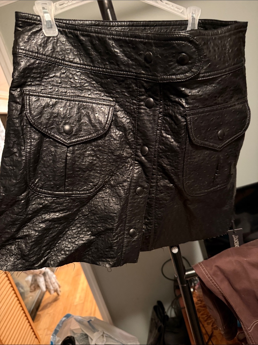 fab'rik Black Faux Leather Button-Front mini skirt